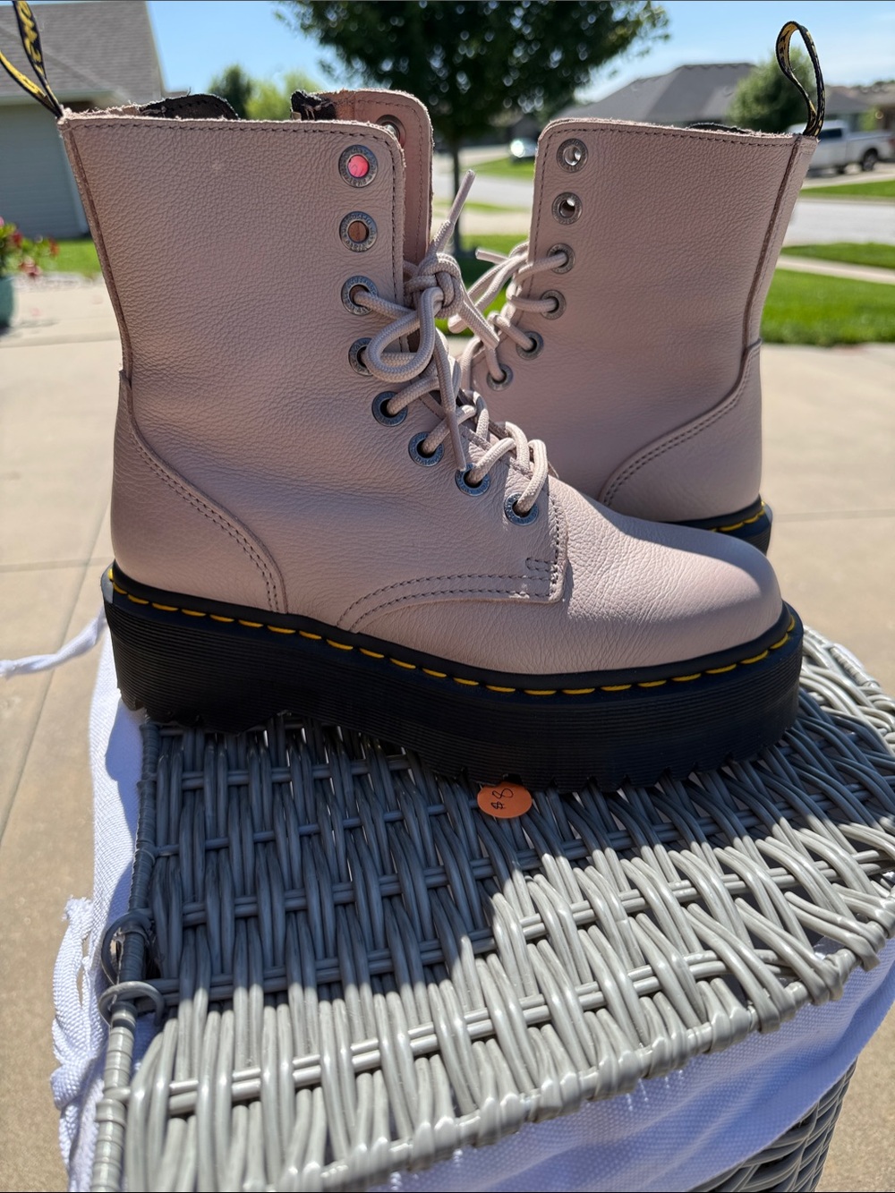 Dr. Martens Pale Pink Platform Lace-Up Boots